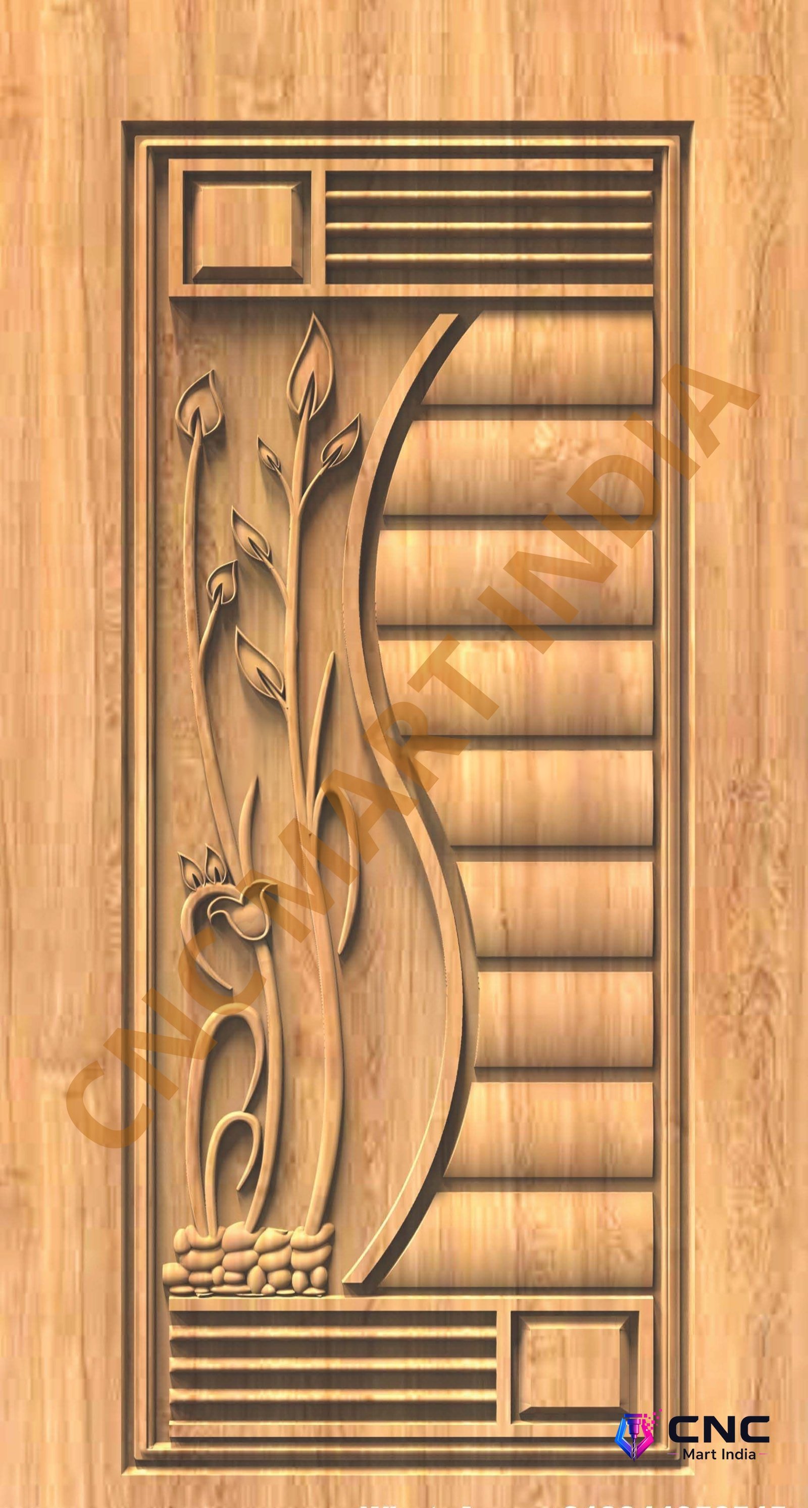 GSK EMBOSSING - EMD-80 Floral Elegance Modern Carved Wood Door 3D Model